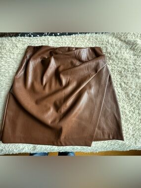 Wilfred Brown Faux Leather Wrap-Style Mini Skirt